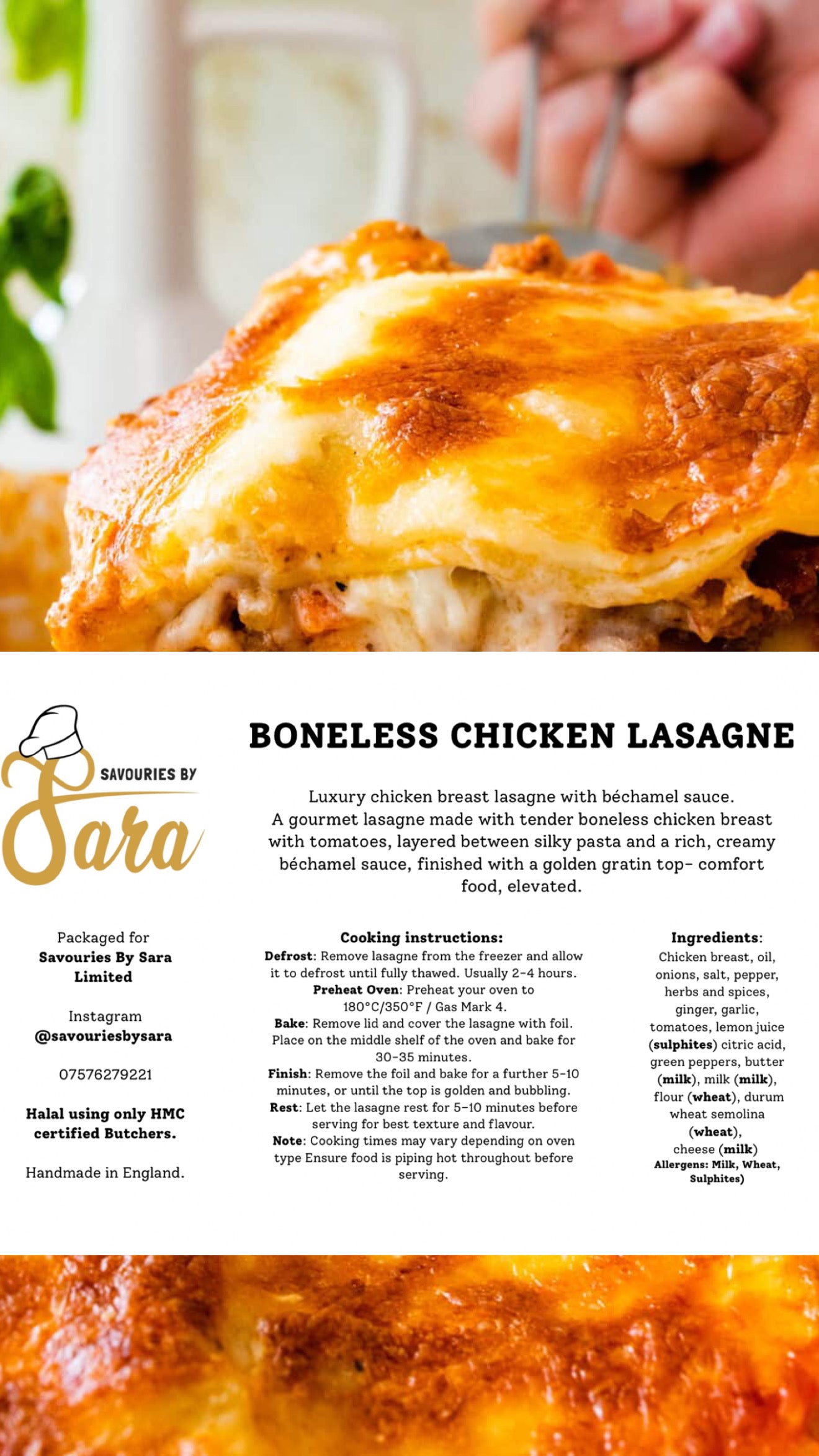 Boneless Chicken Lasagne (Family size feeds 4-6)